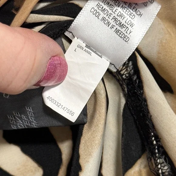 Dana Buchman Womens Teal Tan Abstract Animal Print Asymmetrical Blouse Large - Picture 3 of 5